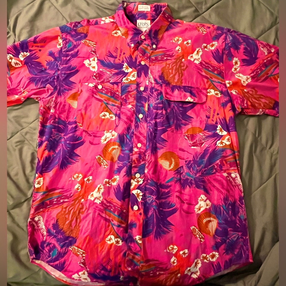 Y2K Pink Hawaiian Shirt CHAPS by RALPH LAUREN size L